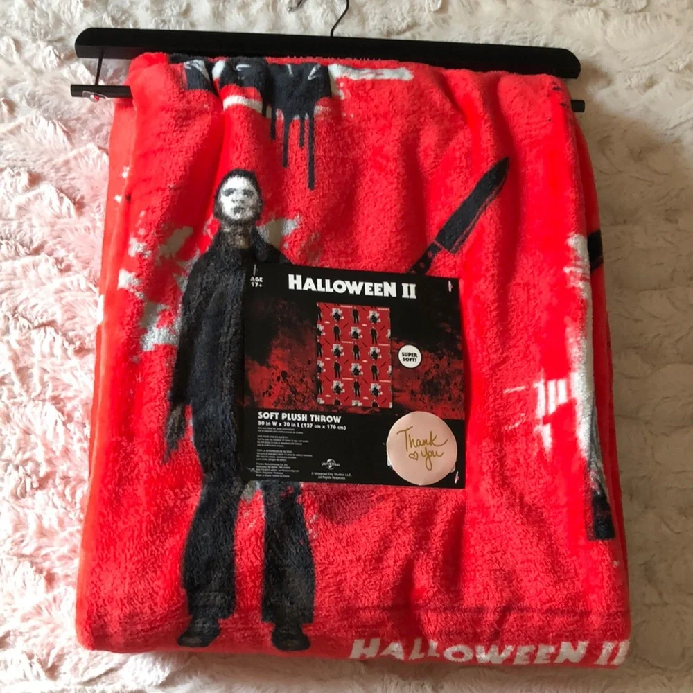 Universal Halloween II Red and Black Michael Myers Plush Throw Blanket